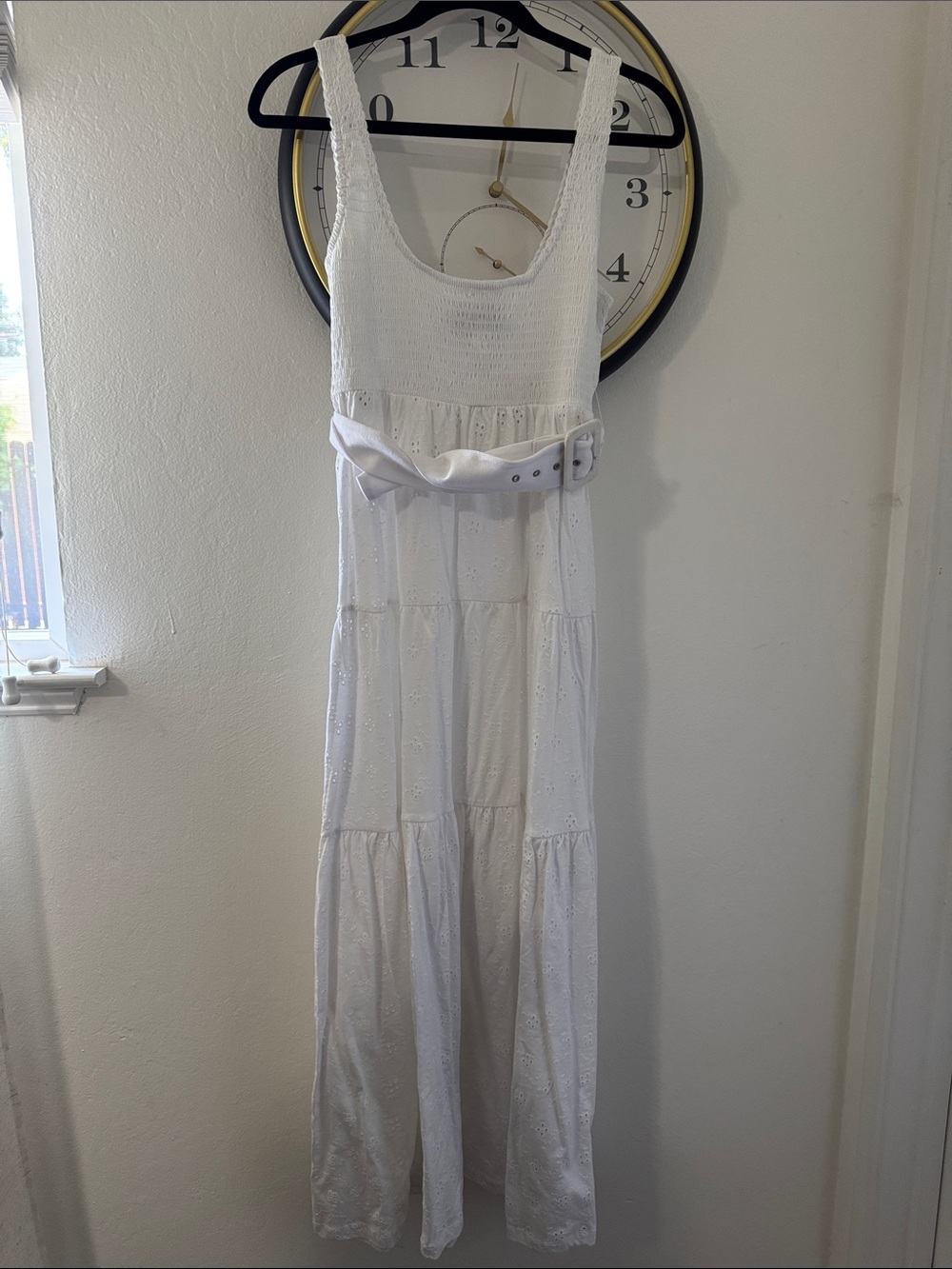 ASOS White Eyelet Tiered Maxi Dress with Belt